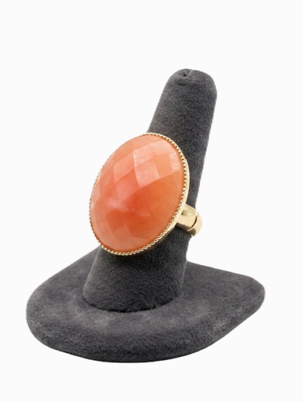 Vintage Coral & Gold Oval Big Gotti Stretchy Ring